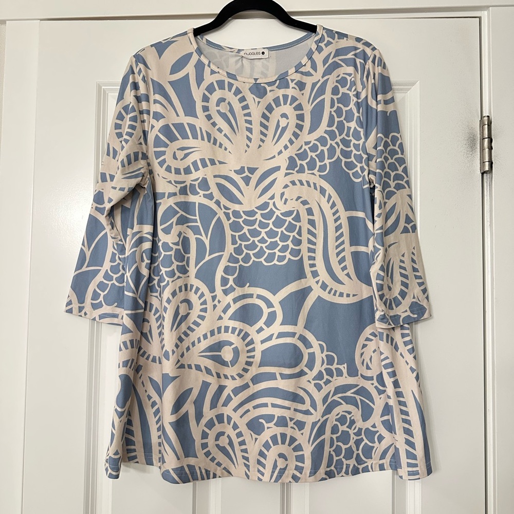 Baby Blue and Cream Paisley Women's Top